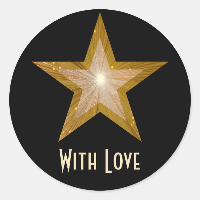 "Dourado" Estrela "Com Amor", adesivo redondo pret (Frente)