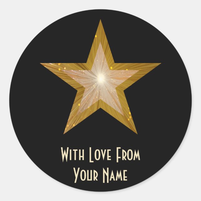 "Dourado" Estrela "Com amor de" adesivo redondo pr (Frente)