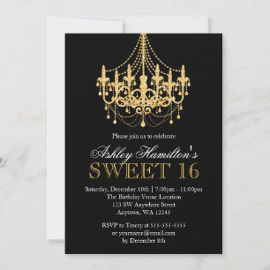 Dourado Faux Glitter Chandelier Sweet 16 Convites