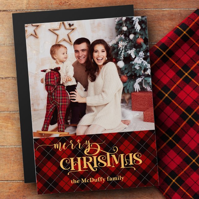 Dourado Feliz Natal na Foto do Tartan Vermelho (Criador carregado)