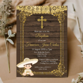 Dourado Fiesta Boy Baptism Christening Convite