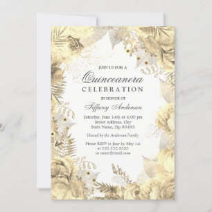 Dourado Fleaf Wreath Quinceanera Convite