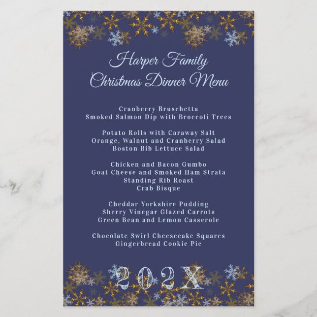 Dourado flocos de neve no menu Janto de Natal Mode (Frente)