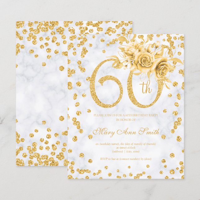 Dourado Floral 60º Aniversário Glam Marble (Frente/Verso)