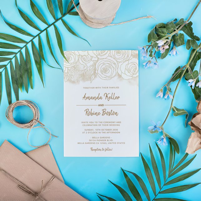 Dourado Floral Convite De Casamento (Criador carregado)