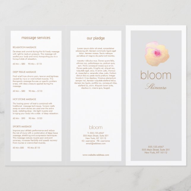 Dourado Floral Skype Spa TriFold Brochura (Frente)