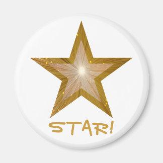 Dourado frigorífico 'STAR!' íman redondo branco