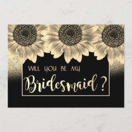 Dourado, Girassóis, Cartão de Bridesmaid Glitter
