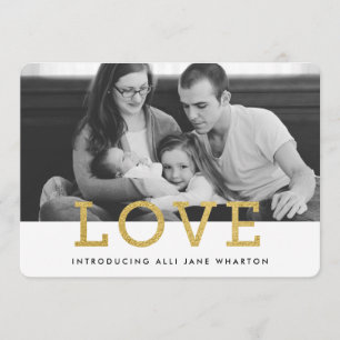 Dourado Glam Love   Anúncio de Nascimento da Foto 