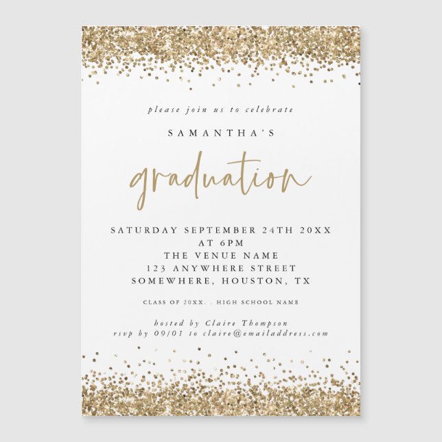 Dourado Glitter Borders 2024 Graduation Invitation (Frente)