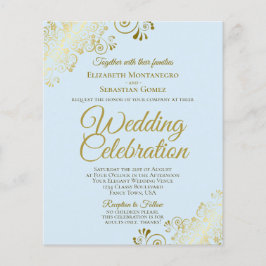 Dourado Lace & Blue BUDGET Convite de casamento So