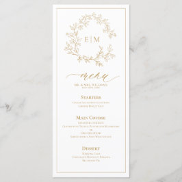 Dourado Leafy Crest Monograma Menu Casamento