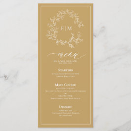 Dourado Leafy Crest Monograma Menu Casamento