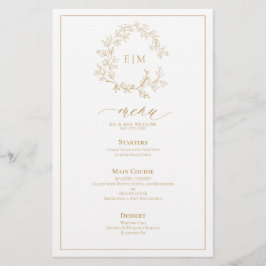 Dourado Leafy Crest Monograma Menu Casamento