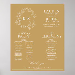 Dourado Leafy Crest Monogramas Poster do Programa