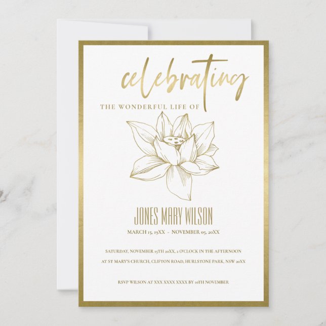 DOURADO LILY CELEBRAR O CONVITE DE SERVIÇO MEMORIA (Frente)