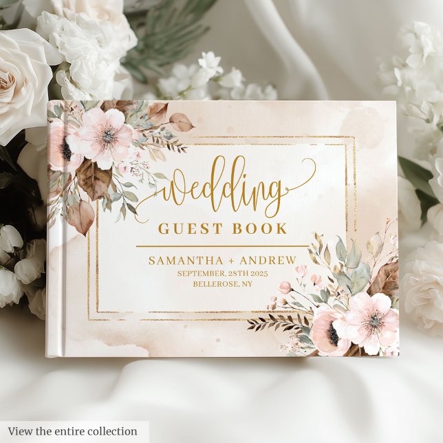 Dourado Livro de Casamento Floral de outono Modern (Modern Blush Pink Gold Autumn Floral Wedding Book)