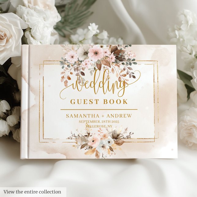Dourado Livro de Convidado Rustic Blush Blush Pink (Rustic Blush Pink Gold Autumn Wedding Guest Book)