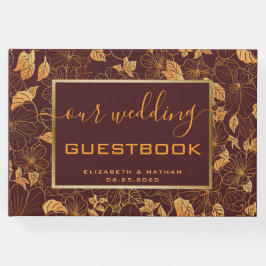 Dourado Livro de Convidados de Casamento Floral Bu