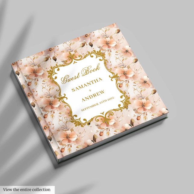 Dourado Livro de Convidados de Casamento Gelado pa (Gorgeous Blush Gold Wedding Guest Book for Guests)