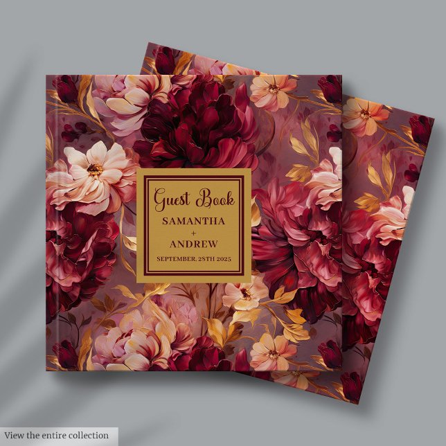 Dourado Livro de Convidados do Casamento Burgundy  (Gorgeous Blush Burgundy Gold Wedding Guest Book for Guests)
