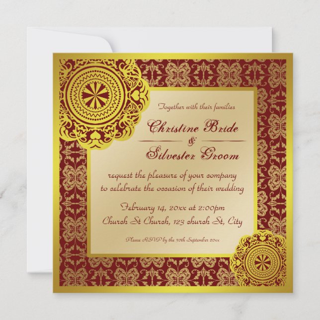 Dourado local árabe, convite de casamento 5.25x5.2 (Frente)