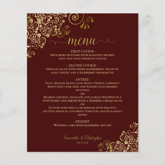 Dourado local no menu de casamento do orçamento de (Frente)