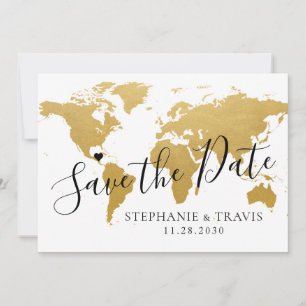 Dourado Mapa Destino Casamento Salve o Cartão de 