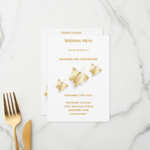 Dourado Menu Casamento Borboletas Design