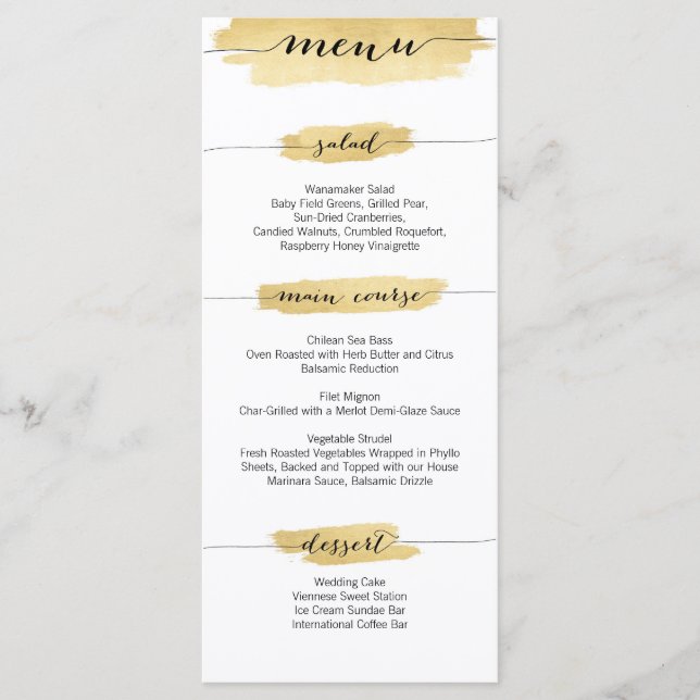 Dourado Menu de Casamento de Brushstrokes (Frente)