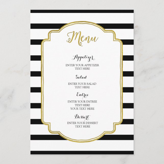 Dourado Menu de Casamento de Stripes Negras e Bran (Frente)