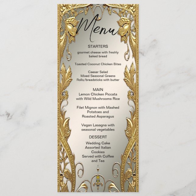 Dourado Menu de Casamento Floral Decorativo (Frente)