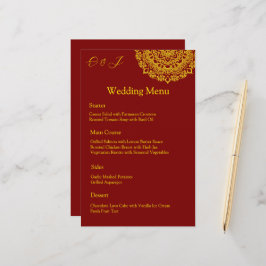 Dourado menu de casamento vermelho mandala
