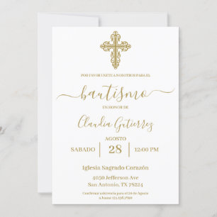 Dourado minimalista batismo convite espanhol
