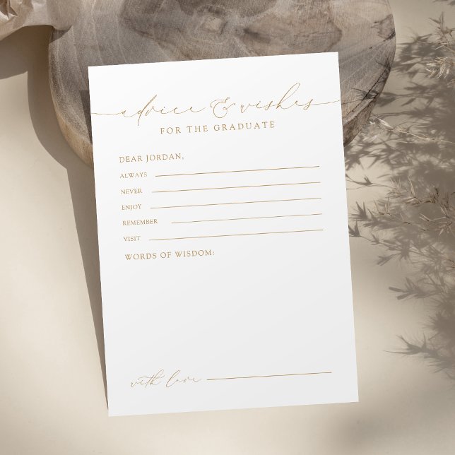 Dourado Moderno Chic Script Conselho de Graduado & (Gold Modern Chic Script Graduate Advice & Wishes Card)