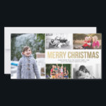 Dourado moderno feliz Cartão com fotos Collage 5 d<br><div class="desc">Personalize este moderno na moda leve e ousado Cartões de foto de Natal horizontal simples e nítido, projetado com texto em ouro falso Feliz Natal em branco e uma colagem de cinco fotos. Note que o ouro é impressão a cores e não é uma folha de ouro. Substitua as imagens...</div>