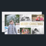 Dourado moderno feliz Cartão com fotos Collage 5 d<br><div class="desc">Personalize este moderno na moda leve e ousado Cartões de foto de Natal horizontal simples e nítido, projetado com texto em ouro falso Feliz Natal em branco e uma colagem de cinco fotos. Note que o ouro é impressão a cores e não é uma folha de ouro. Substitua as imagens...</div>