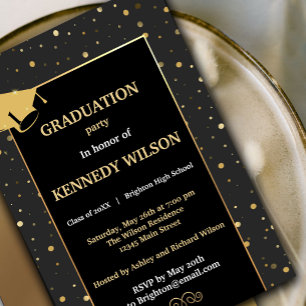 Dourado Moderno Sparkles Formando Convite Preto