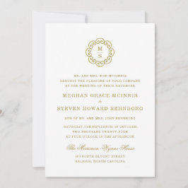 Dourado Monograma Convite Formal de Casamento