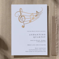 Dourado Music Notes Classy Mínimo Convite ao conce