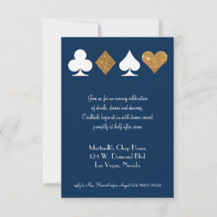 Dourado no cartão de Recepção de casamento Azul de
