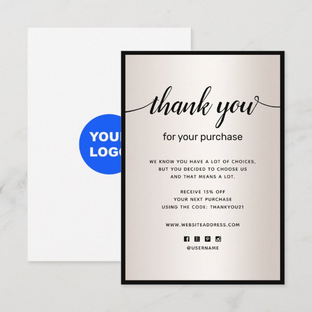 Dourado Obrigado pelo seu Cartão de Nota de Compra (Frente/Verso)