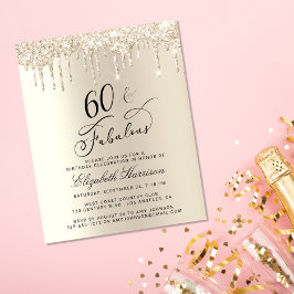 Dourado Orçamento Glitter 60º Convite de Aniversár