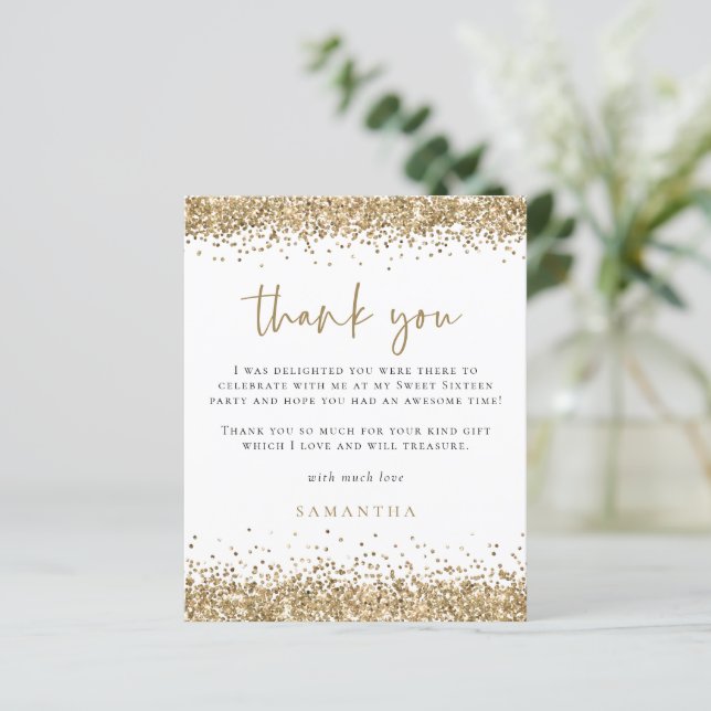 Dourado orçamento Glitter Doce 16 Festa Obrigado (Em pé/Frente)