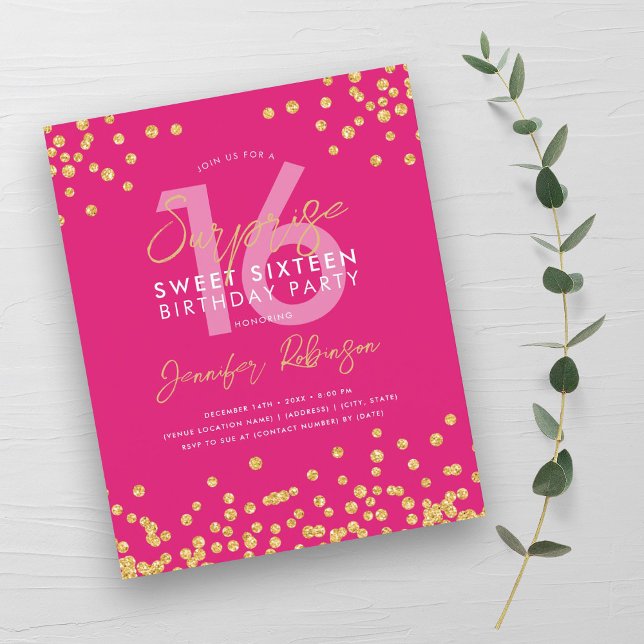 Dourado orçamento, Hot Pink Confetti Surpresa Swee (Budget Gold Hot Pink Confetti Surprise Sweet 16 )