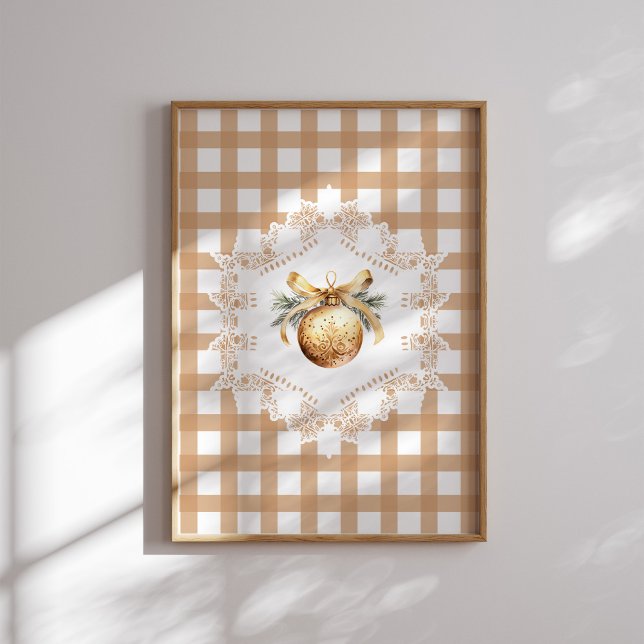Dourado Ornament Gingham Poster de Natal (Criador carregado)