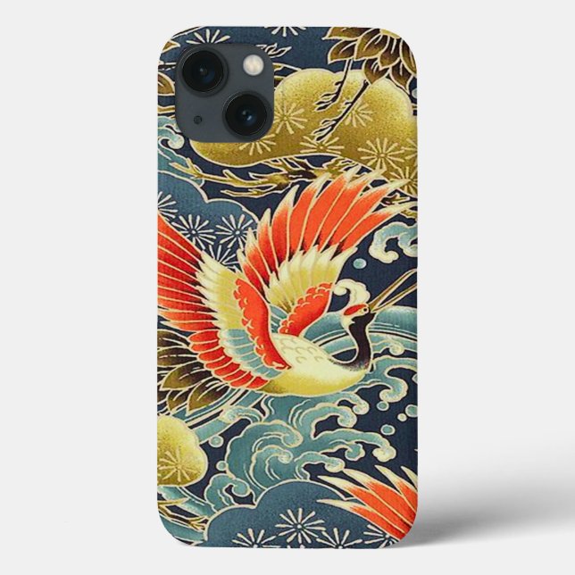 Dourado Pássaro Azul Oriental Kimono Floral (Verso)