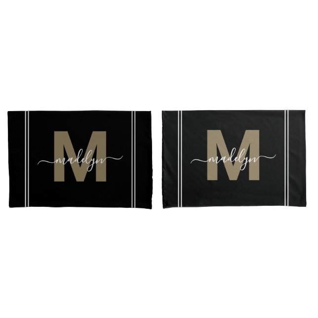 Dourado Preto Nome Monograma Script (Frente - conjunto)