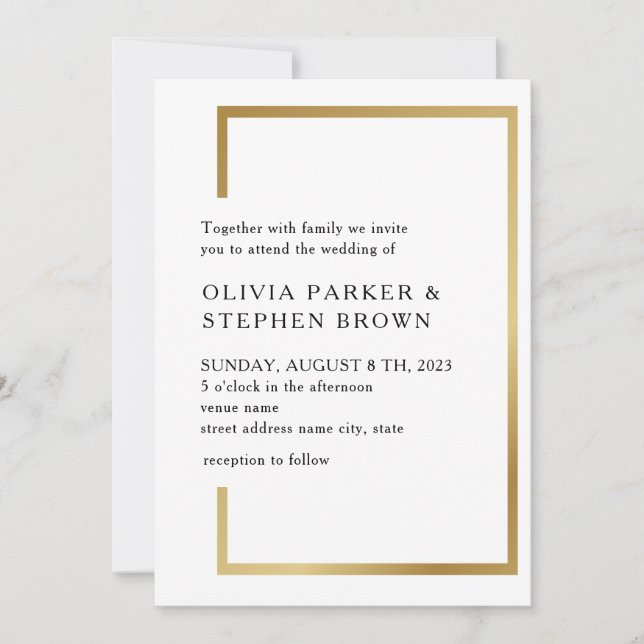 Dourado quadro. Convite para Casamento Branco simp (Frente)