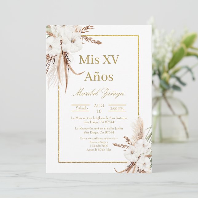 Dourado quadro Convite Quinceanera (Em pé/Frente)